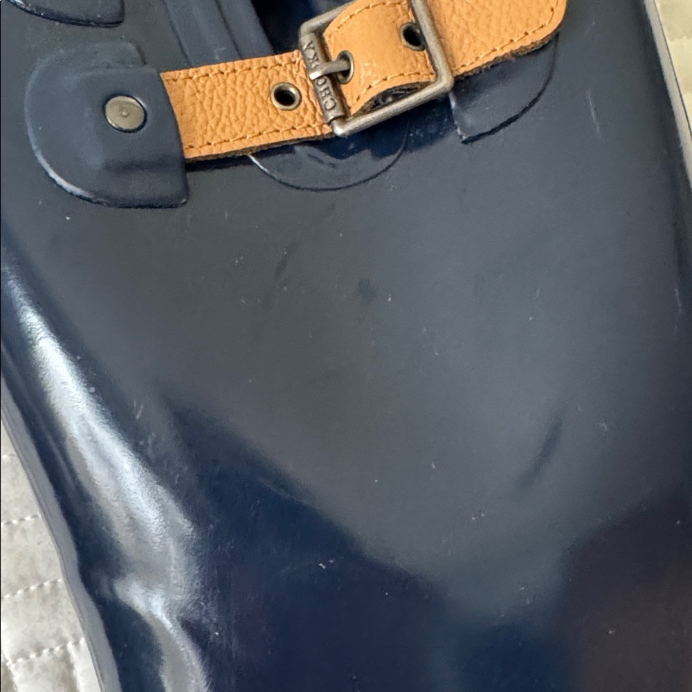 Chooka Shiny Blue Rain Boots with Tan Buckle Accents - Picture 8 of 15